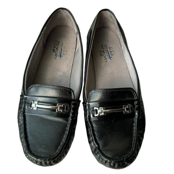 Life Stride Silver Buckle Black Loafers Flex Stride Memory Foam - Picture 2 of 9